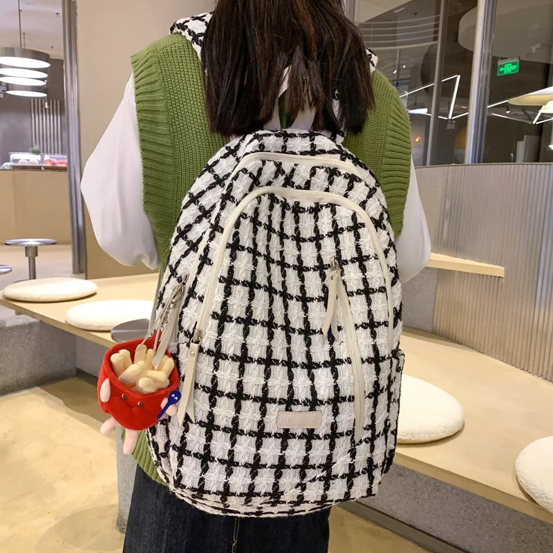 2023 New Lattice Woman Backpack Winter Design Casual Travel Bagpack School Bag For Teenage Girls Boys