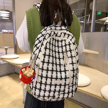 2023 New Lattice Woman Backpack Winter Design Casual Travel Bagpack School Bag For Teenage Girls Boys