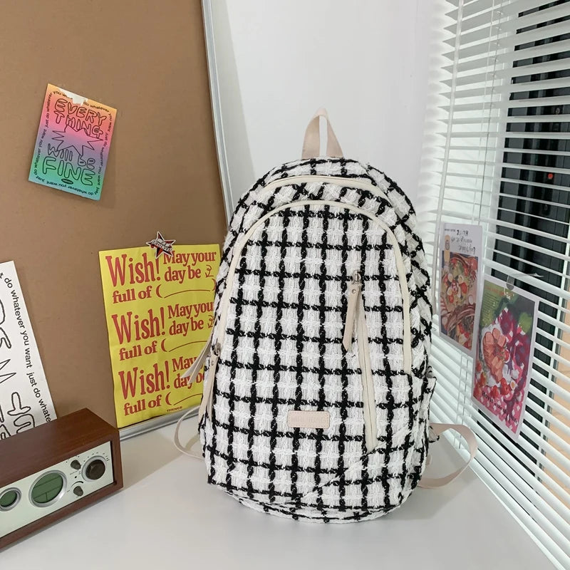 2023 New Lattice Woman Backpack Winter Design Casual Travel Bagpack School Bag For Teenage Girls Boys
