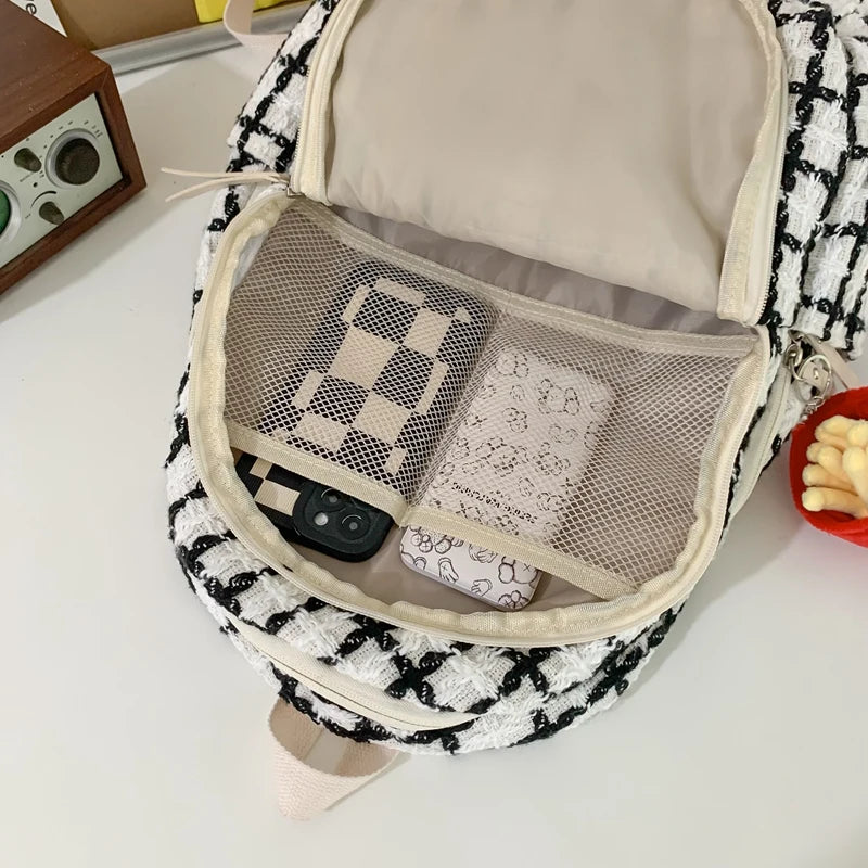 2023 New Lattice Woman Backpack Winter Design Casual Travel Bagpack School Bag For Teenage Girls Boys