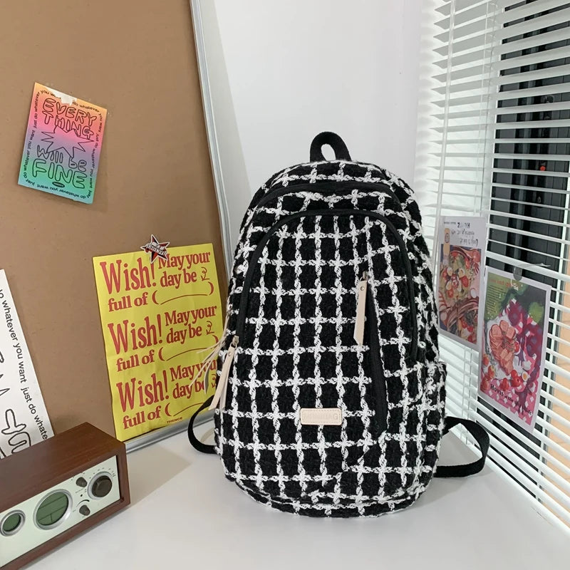 2023 New Lattice Woman Backpack Winter Design Casual Travel Bagpack School Bag For Teenage Girls Boys