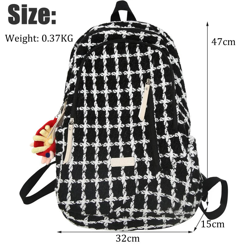2023 New Lattice Woman Backpack Winter Design Casual Travel Bagpack School Bag For Teenage Girls Boys