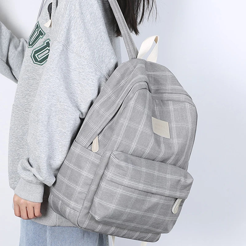 2023 New Leisure Plaid Backpack Woman Nylon Casual Double Shoulder Pack School Bag for Teenage Girl Boy Student Mochilas Satchel