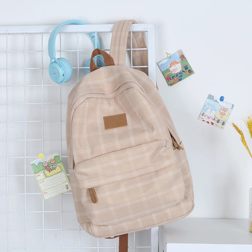 2023 New Leisure Plaid Backpack Woman Nylon Casual Double Shoulder Pack School Bag for Teenage Girl Boy Student Mochilas Satchel