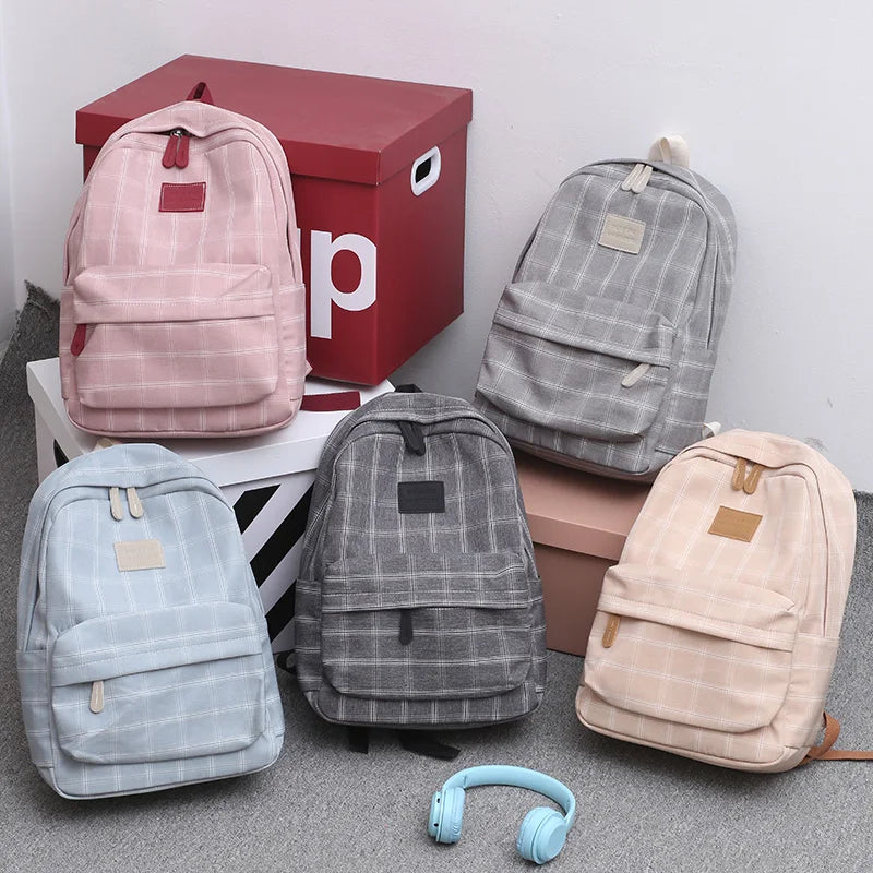 2023 New Leisure Plaid Backpack Woman Nylon Casual Double Shoulder Pack School Bag for Teenage Girl Boy Student Mochilas Satchel