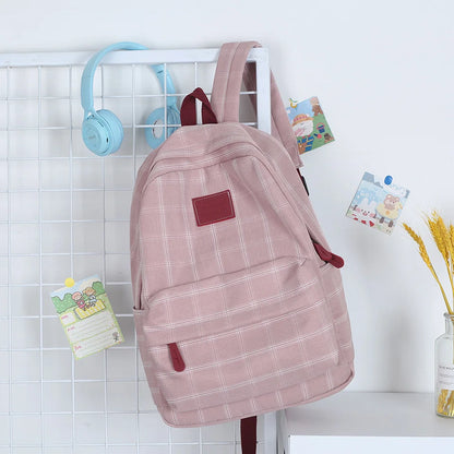 2023 New Leisure Plaid Backpack Woman Nylon Casual Double Shoulder Pack School Bag for Teenage Girl Boy Student Mochilas Satchel