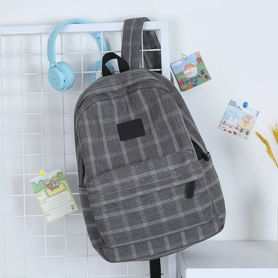 2023 New Leisure Plaid Backpack Woman Nylon Casual Double Shoulder Pack School Bag for Teenage Girl Boy Student Mochilas Satchel