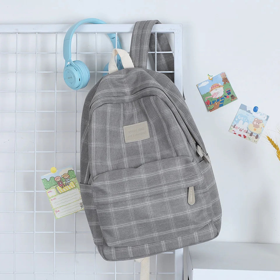 2023 New Leisure Plaid Backpack Woman Nylon Casual Double Shoulder Pack School Bag for Teenage Girl Boy Student Mochilas Satchel