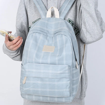 2023 New Leisure Plaid Backpack Woman Nylon Casual Double Shoulder Pack School Bag for Teenage Girl Boy Student Mochilas Satchel
