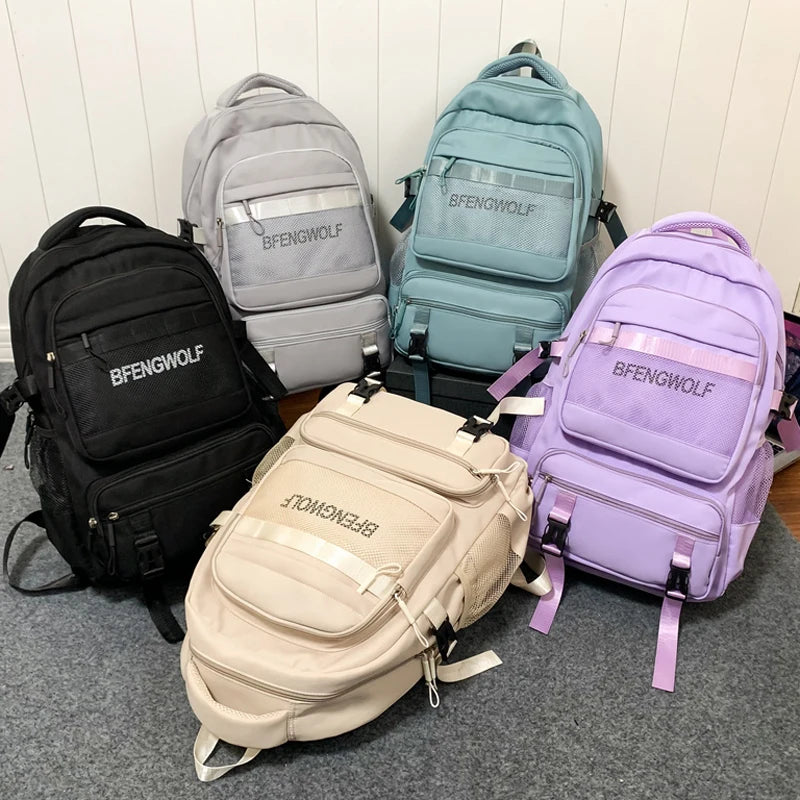 2023 New Multi-Pocket Waterproof Nylon Student Backpack School Bags for Teenage Girls Boys Large Ladies Casual Travel Rucksack
