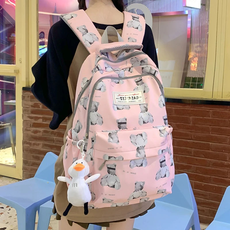 2023 New Printing Multi-Pocket Female Woman Backpack Book School Bag for Teenage Girls Boys Student Women's Travel Rucksack