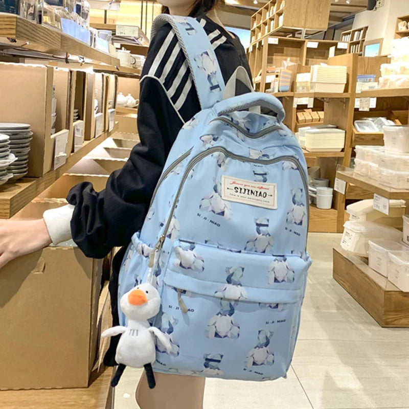 2023 New Printing Multi-Pocket Female Woman Backpack Book School Bag for Teenage Girls Boys Student Women's Travel Rucksack