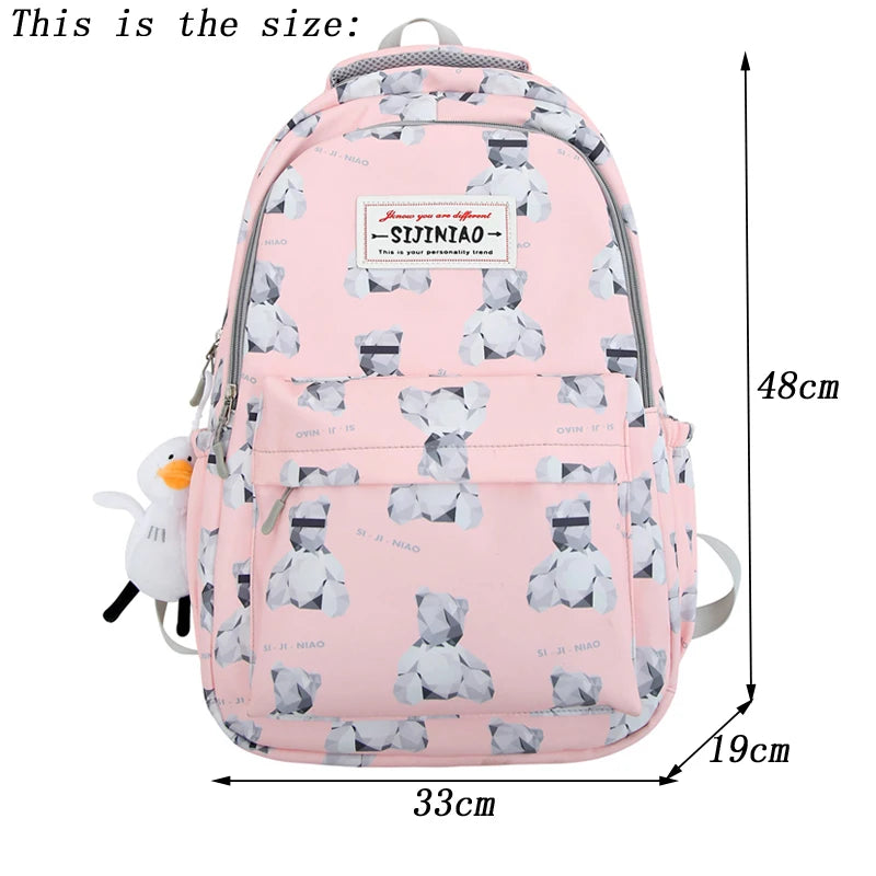 2023 New Printing Multi-Pocket Female Woman Backpack Book School Bag for Teenage Girls Boys Student Women's Travel Rucksack