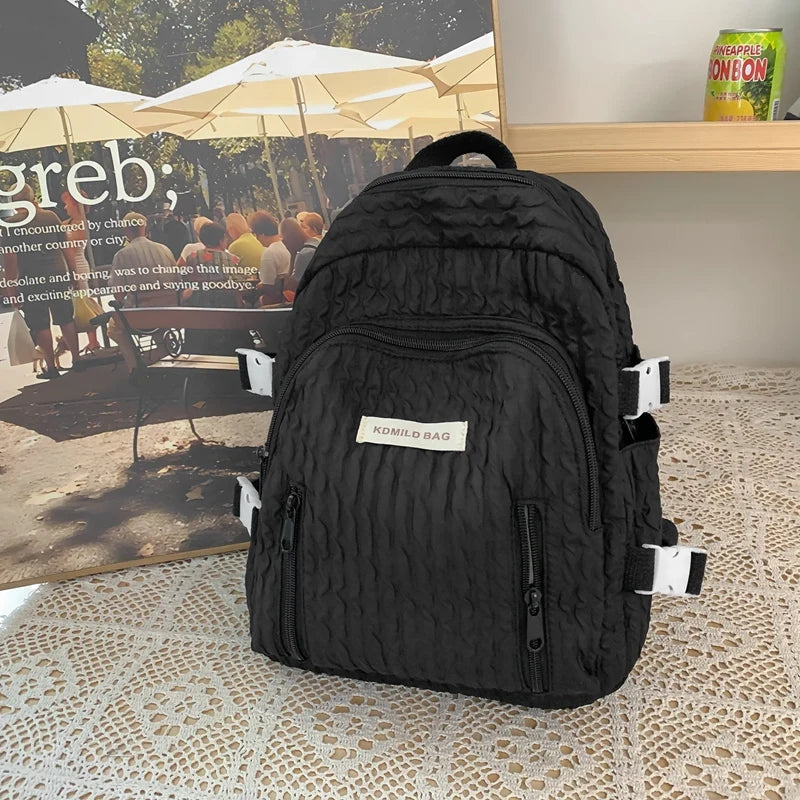 2023 New Small Nylon Women Backpack Female Solid Color Travel Bag Preppy Multiple Pockets Schoolbag for Teenage Girl Bookbag