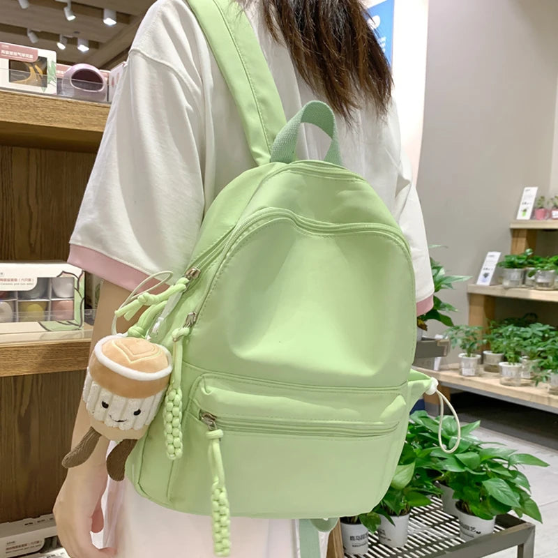 2023 New Small Solid Color Woman Backpack Female Travel Rucksack Schoolbag For Teenage Girls