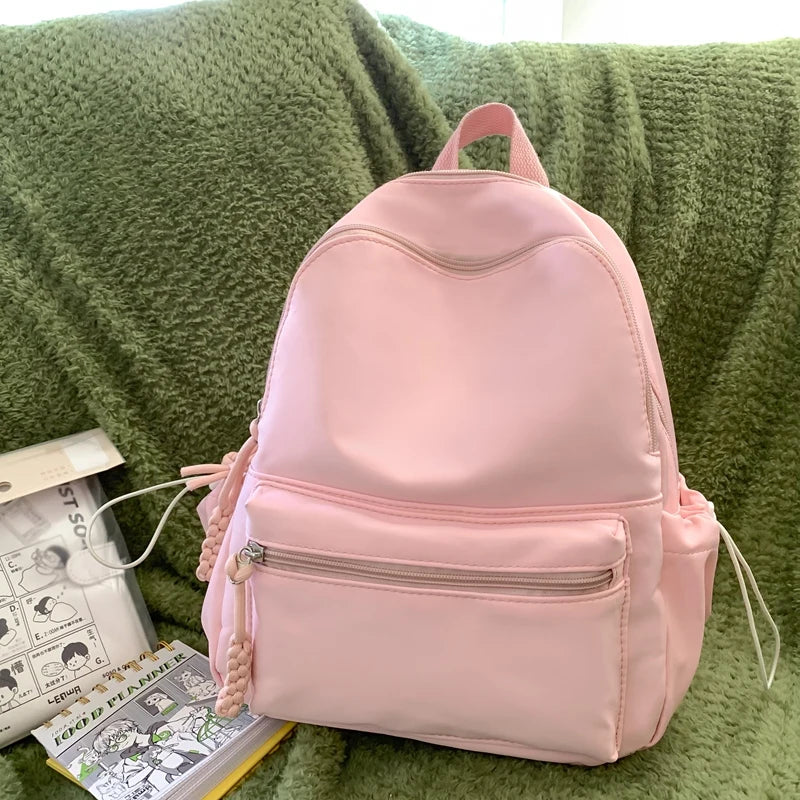 2023 New Small Solid Color Woman Backpack Female Travel Rucksack Schoolbag For Teenage Girls
