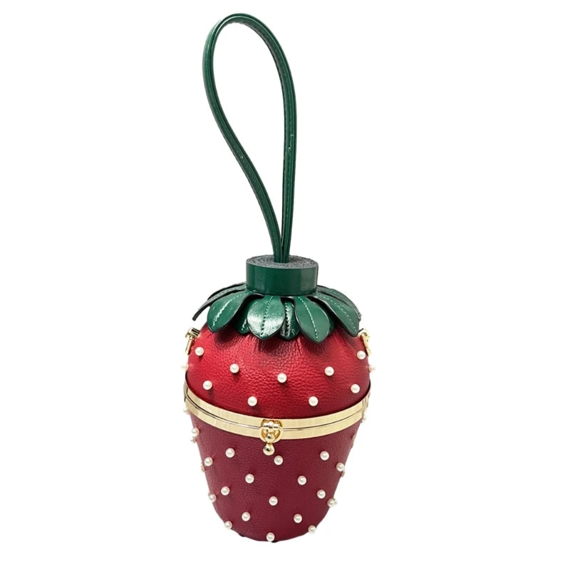 2023 New Strawberry Shaped Clutch Crossbody Bag Lady Purse Wedding Party Evening Bag for Women Girl Cocktail Shoulder Chain Bags