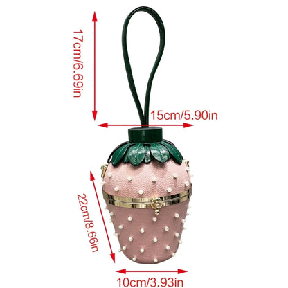 2023 New Strawberry Shaped Clutch Crossbody Bag Lady Purse Wedding Party Evening Bag for Women Girl Cocktail Shoulder Chain Bags