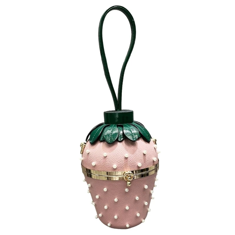2023 New Strawberry Shaped Clutch Crossbody Bag Lady Purse Wedding Party Evening Bag for Women Girl Cocktail Shoulder Chain Bags
