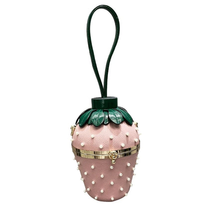 2023 New Strawberry Shaped Clutch Crossbody Bag Lady Purse Wedding Party Evening Bag for Women Girl Cocktail Shoulder Chain Bags