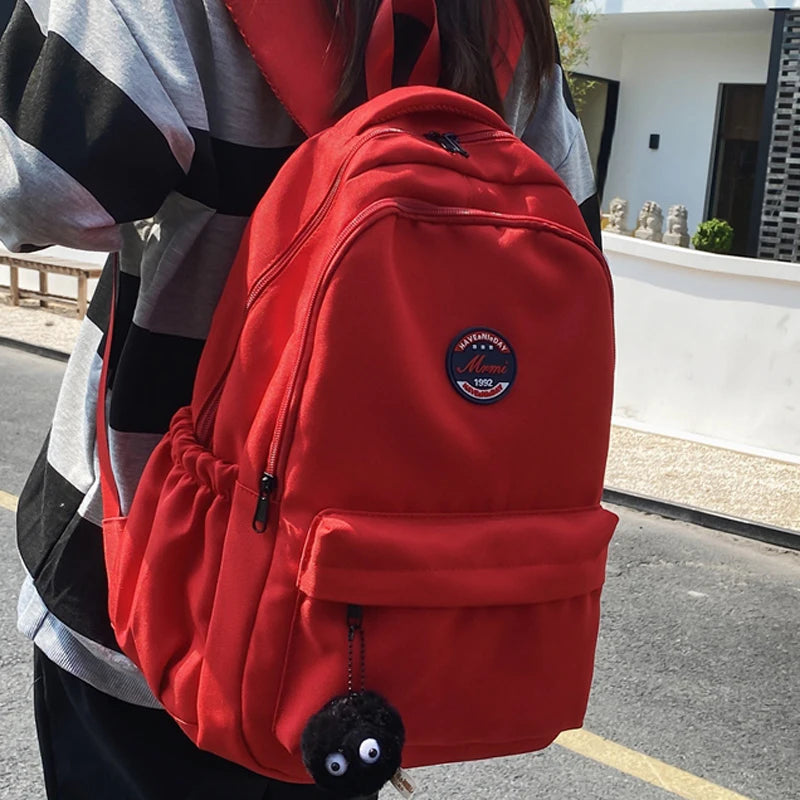 2023 New Unisex Large Capacity Student Backpack Korean Solid Color Boys Girls Book Pack Nylon Waterproof Travel Bag Schoolbag