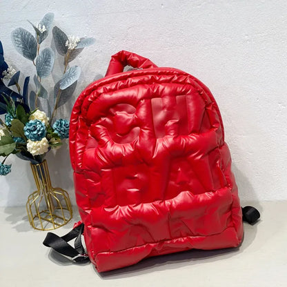 2023 New Women Backpacks Down Letter Printing Backpack Autumn Winter Fashion large-capacity Space Cotton Solid Color School Bag