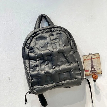 2023 New Women Backpacks Down Letter Printing Backpack Autumn Winter Fashion large-capacity Space Cotton Solid Color School Bag