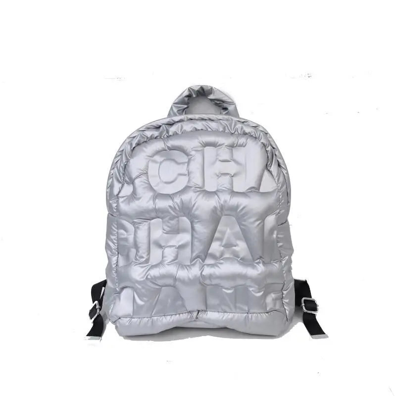 2023 New Women Backpacks Down Letter Printing Backpack Autumn Winter Fashion large-capacity Space Cotton Solid Color School Bag