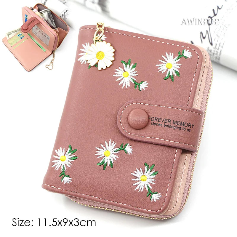 2023 New Women Cat Embroidered Wallet 2 Folding Purse for Girls Mini Hasp Coin Wallet Purse Female Designer Lady Sweet Money Bag