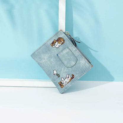 2023 New Women Cat Embroidered Wallet 2 Folding Purse for Girls Mini Hasp Coin Wallet Purse Female Designer Lady Sweet Money Bag