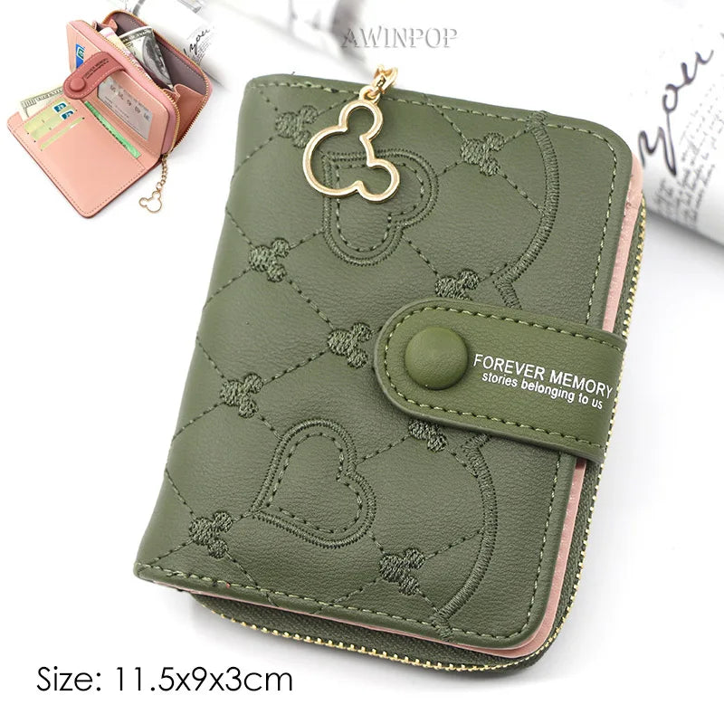 2023 New Women Cat Embroidered Wallet 2 Folding Purse for Girls Mini Hasp Coin Wallet Purse Female Designer Lady Sweet Money Bag