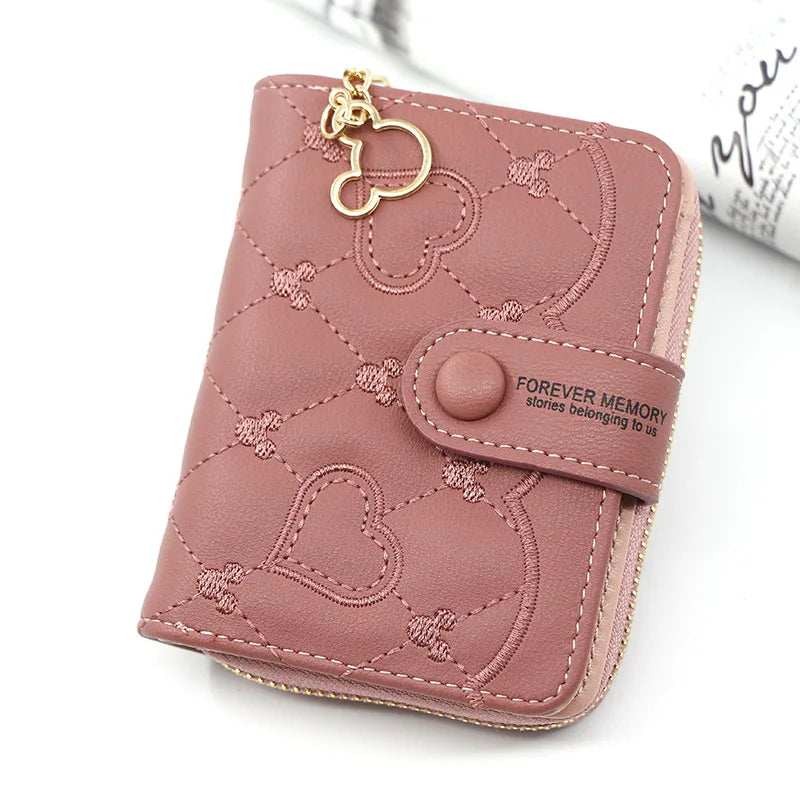 2023 New Women Pink Wallets Luxury Brand Red Small Mini Coin Purse Hasp Card Holder Lady Wallet Zipper Female Leather Buckle