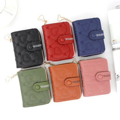 2023 New Women Pink Wallets Luxury Brand Red Small Mini Coin Purse Hasp Card Holder Lady Wallet Zipper Female Leather Buckle