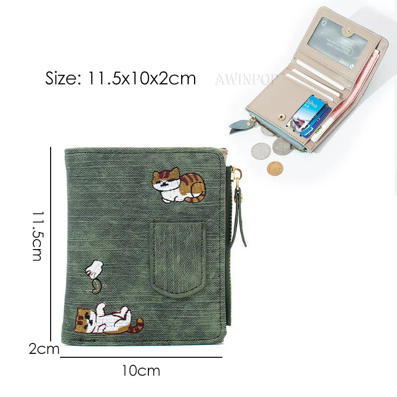 2023 New ins Korean Style Flower Embroidered Wallets for Ladies Mini Short Change Bag Women Multi-functional Card Coins Purse