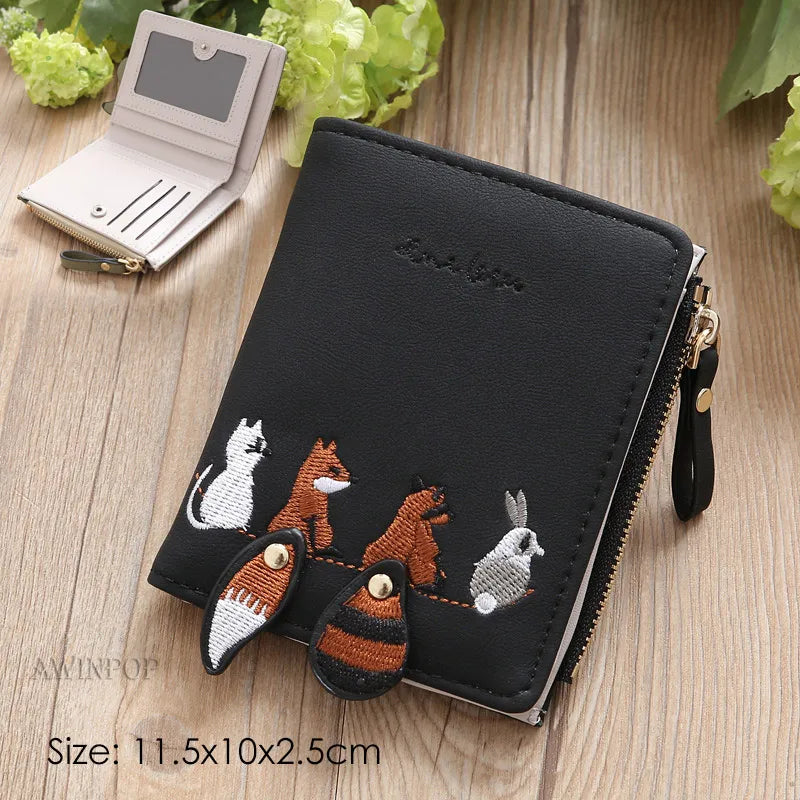 2023 New ins Korean Style Flower Embroidered Wallets for Ladies Mini Short Change Bag Women Multi-functional Card Coins Purse