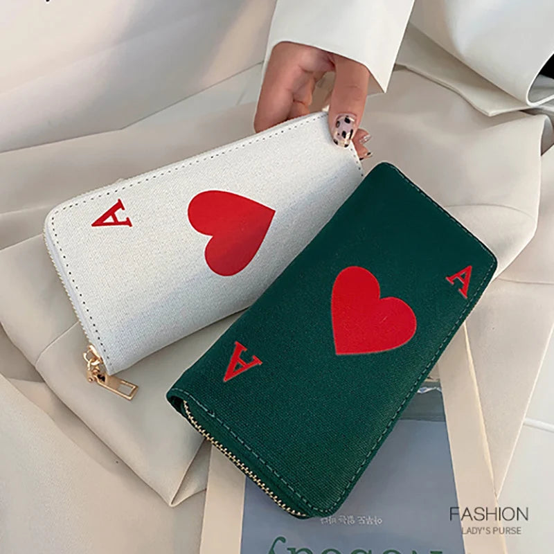 2023 Red Heart A Women Wallets Large Capacity Canvas Lady Purse Handbags Girls Student Zipper Mobile Bag Coins Wallet carteira