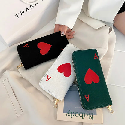 2023 Red Heart A Women Wallets Large Capacity Canvas Lady Purse Handbags Girls Student Zipper Mobile Bag Coins Wallet carteira