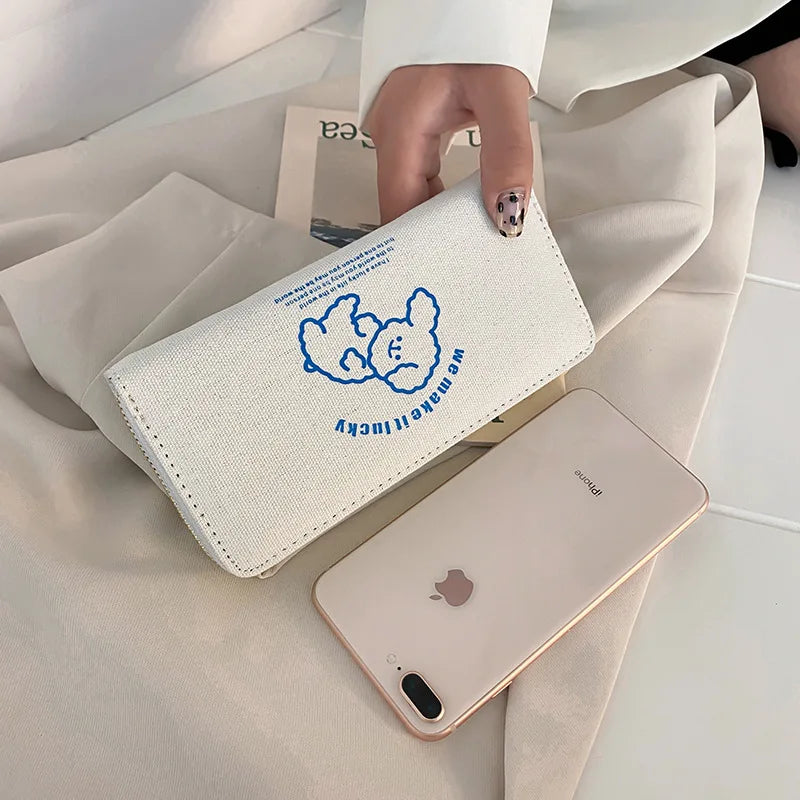 2023 Red Heart A Women Wallets Large Capacity Canvas Lady Purse Handbags Girls Student Zipper Mobile Bag Coins Wallet carteira