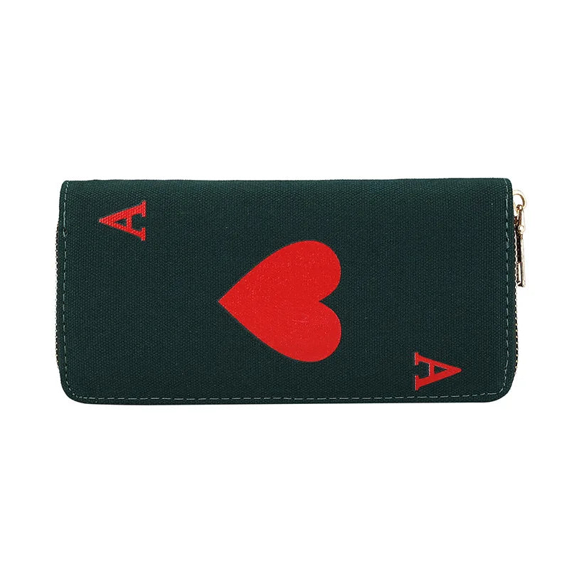 2023 Red Heart A Women Wallets Large Capacity Canvas Lady Purse Handbags Girls Student Zipper Mobile Bag Coins Wallet carteira