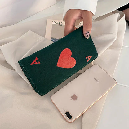 2023 Red Heart A Women Wallets Large Capacity Canvas Lady Purse Handbags Girls Student Zipper Mobile Bag Coins Wallet carteira