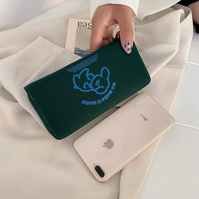 2023 Red Heart A Women Wallets Large Capacity Canvas Lady Purse Handbags Girls Student Zipper Mobile Bag Coins Wallet carteira
