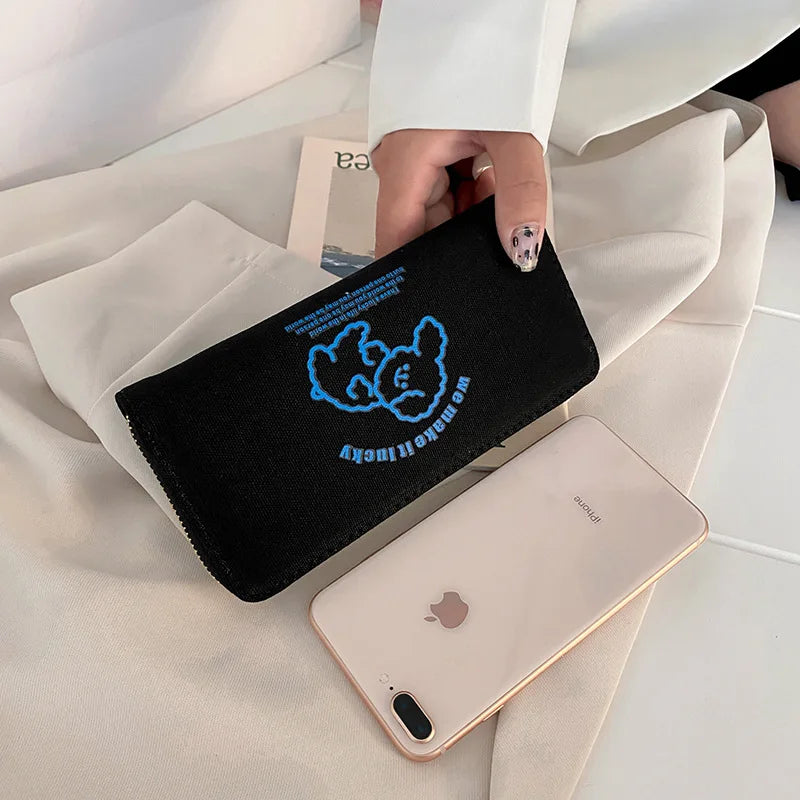 2023 Red Heart A Women Wallets Large Capacity Canvas Lady Purse Handbags Girls Student Zipper Mobile Bag Coins Wallet carteira