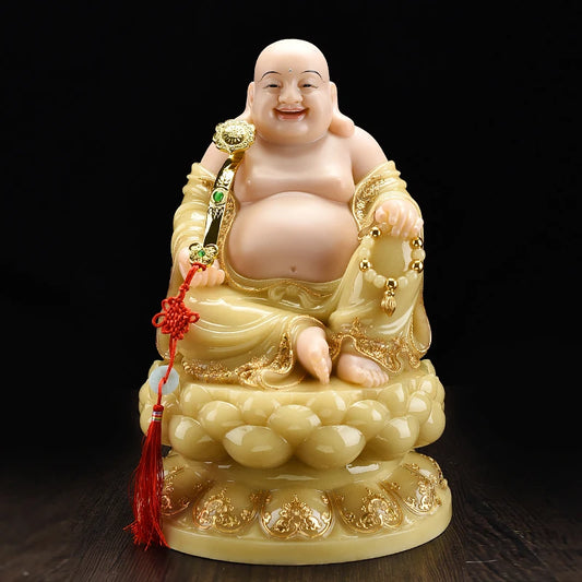 2023 Southeast Asia high grade yellow jade God of wealth Maitreya Mammon buddha statue thriving business Money Drawing Good luck