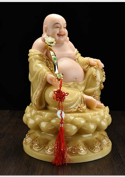 2023 Southeast Asia high grade yellow jade God of wealth Maitreya Mammon buddha statue thriving business Money Drawing Good luck