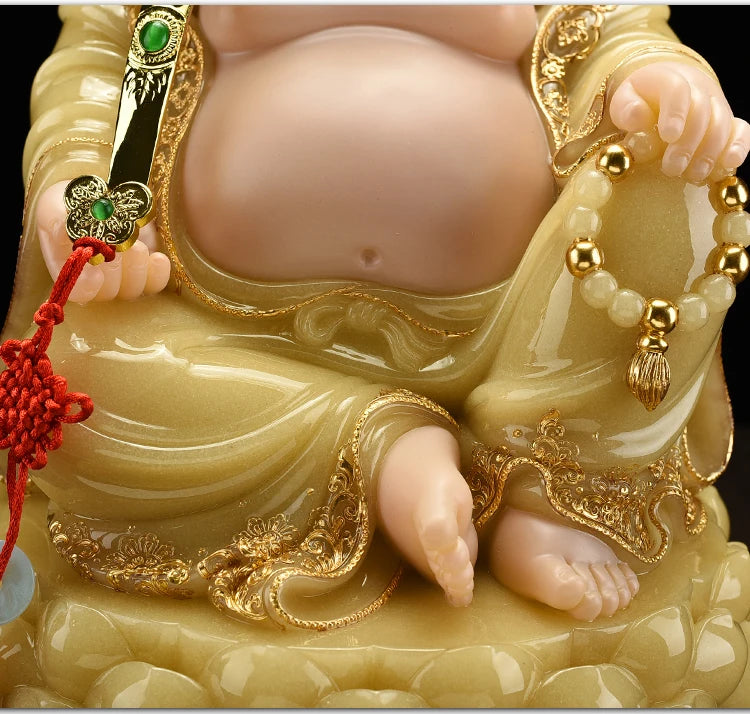 2023 Southeast Asia high grade yellow jade God of wealth Maitreya Mammon buddha statue thriving business Money Drawing Good luck