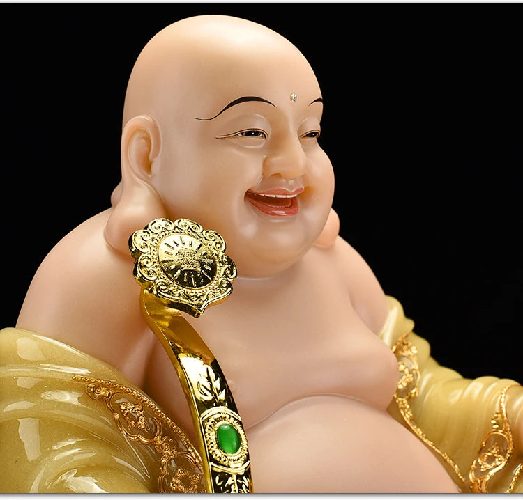 2023 Southeast Asia high grade yellow jade God of wealth Maitreya Mammon buddha statue thriving business Money Drawing Good luck