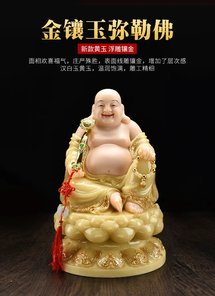 2023 Southeast Asia high grade yellow jade God of wealth Maitreya Mammon buddha statue thriving business Money Drawing Good luck