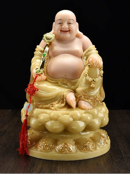 2023 Southeast Asia high grade yellow jade God of wealth Maitreya Mammon buddha statue thriving business Money Drawing Good luck