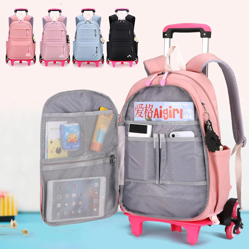 2023 Student School bag Rolling Backpack kids Trolley bag girl school backpack Multifunctional child waterproof backpack wheels