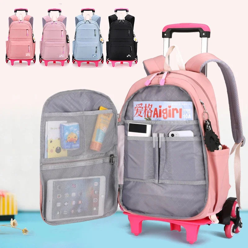 2023 Student School bag Rolling Backpack kids Trolley bag girl school backpack Multifunctional child waterproof backpack wheels